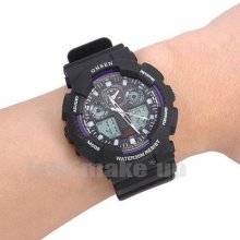 Mens Chronograph Lcd Digital Waterproof Alarm Ohsen Sports Wrist Watch Purple