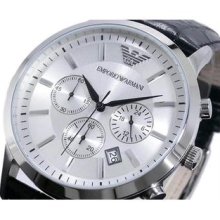 Men's Chronograph Stainless Steel Case and Leather Bracelet Silver