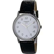Men's Classic Stainless Steel Case Leather Bracelet Silver Tone Dial Date Displa