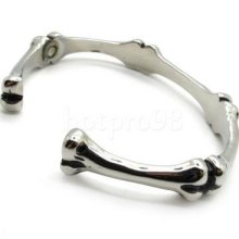 Men's Cool Silver Skull Bone Bangle Stainless Steel Bracelet Chain Punk Gothic