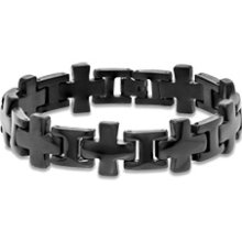 Men's Cross Bracelet in Black Ion-Plated Stainless Steel - 8.5