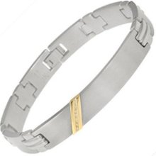 Men's Diamond Accent ID Bracelet in Stainless Steel and 10K Gold - 8.
