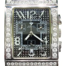 Mens Diamond Aqua Master Watch Rectangal Black Dial 19645 5.60ct