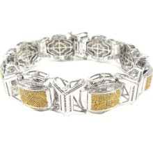 Mens Diamond Bracelet Round Cut Canary Color 10k White Gold 2.80ct