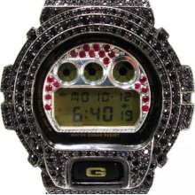 Mens Diamond G-Shock Watch Round Cut Black Gold Red Ruby Case 20.00ct