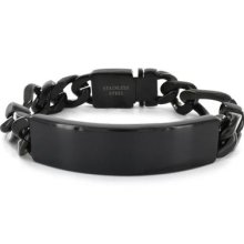 Mens Engraveable Black Plated Stainless Steel ID Bracelet with Hidden