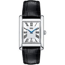 Men's ESQ Movado Filmore Black Leather Watch with Tonneau White Dial