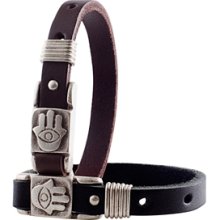 Men's Evil Eye Leather Bracelet with Hamsa Charm