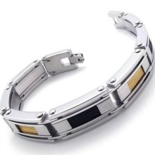 Men's Gold Silver Black Stainless Steel Bracelet Bangle