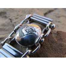 Mens Handmade Sterling Silver Watch Tips with Eagle Disc Imprint