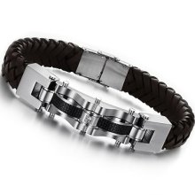 Mens Jewel Genuine Leather Bracelets Ss Clasp 12mm Width Bangle Cool Gifts 804