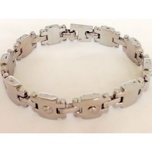 Men's Large Shinny Stainless Steel Bracelet With Screw Design 9 Inches Long