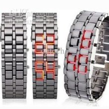 Men's Lava Style Iron Samurai Metal Red Led Faceless Digital Fashion