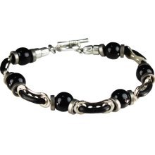 Men's Leather Bicycle Chain Link & Bead Bracelet