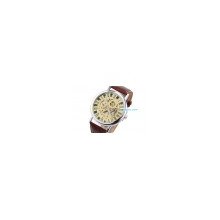 Mens Luxury Handwind Transparent Watch Skeleton Roman Mechanical Brown Leather Y319