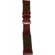Men's Olive Leather & Nylon Watch Band 18mm Reg. Swiss Army Style - J