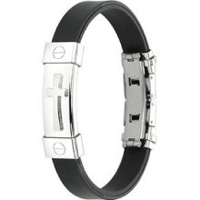 Mens Or Womens Stainless Steel Black Rubber Cross Bracelet