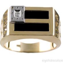 Mens Ring Diamond Onyx 14k Gold U.s. Flag Patriotic