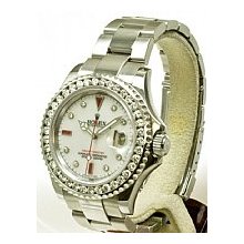 Men's Rolex Yachtmaster Steel & Platinum White Diamonds & Rubies Dial