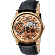 Men's Rose Gold Tone Stainless Steel Case Rose Gold Skeleton Dial Leather Strap