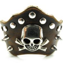 Men's Sharp Demon Skull Genuine Leather Bracelet Punk