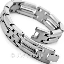 Mens Silver 316l Stainless Steel Cuff Bracelet Bangle Hand Chain Vc817