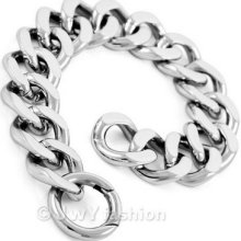 Mens Silver 316l Stainless Steel Bracelet Cuff Bangle Hand Chain Vc841