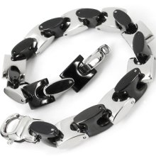 Men's Silver Black Stainless Steel Bracelet Link Chain