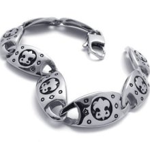 Men's Silver Black Tone Stainless Steel Bracelet Bangle Us120492