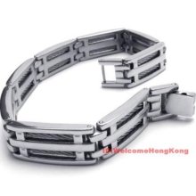 Mens Silver Charm Stainless Steel Bracelet Chain Bangle