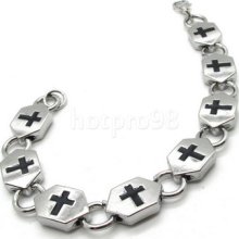 Men's Silver Fashion Bracelet Cross Bangle Punk