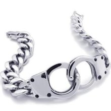 Men's Silver Stainless Steel Handcuffs Bracelet Bangle