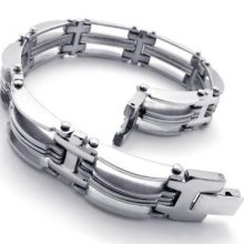 Men's Silver Tone Stainless Steel Bracelet Chain Bangle
