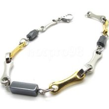 Men's Sliver Gold Black Charm Bracelet Links Stainless Steel Bangle Chain Gift