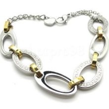 Men's Sliver Gold Ring Charm Bracelet Links Stainless Steel Bangle Chain Gift