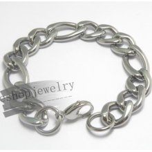 Mens Solid 316l Stainless Steel Figaro Polished Chain Bracelet 8.5