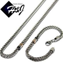 Men's Stainless Steel 4mm Silver Box Cuban Curb Chain Necklace Bracelet Sets