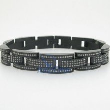 Mens Stainless Steel 5.80 ctw Black rectangular prong bracelet PST5002B