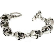 Men's Stainless Steel 7 Skull Bracelet - 9 inch