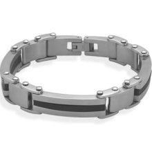 Men's Stainless Steel and Black Link Bracelet