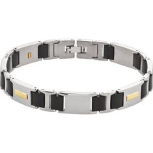Mens Stainless Steel And 14kt Yellow Gold Link Bracelet