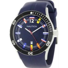 Men's Stainless Steel Case Rubber Bracelet Blue Tone Dial Date