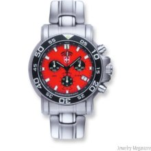 Men's Swiss Military Navy Diver Stnlss Steel Red Dial Chrono Watch