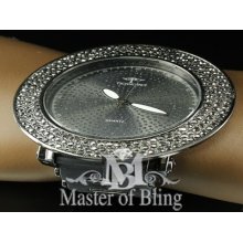 Mens Techno King Pave Watch Fully Iced Lab Diamond 3 Row All Black Bezel / Band