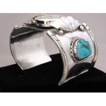 Mens Turquoise Watch Vintage 1960s Old Pawn Sterling Silver Morenci Cuff S7.25