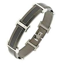 Men's Two-Tone Stainless Steel and Carbon Fiber Bracelet - 8.5