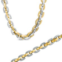 Men's Two-Tone Stainless Steel Horseshoe Link Necklace and Bracelet