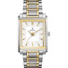Men's Two Tone Stainless Steel Case and Bracelet White Dial Dimonads on Bezel