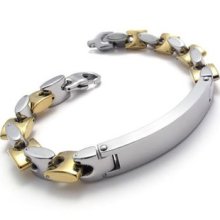 Men's Twotone Bracelet Stainless Steel Gold-Silver 9
