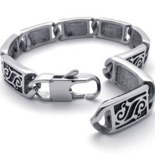Men's Vintage Black Silver Stainless Steel Bracelet Bangle 8.6